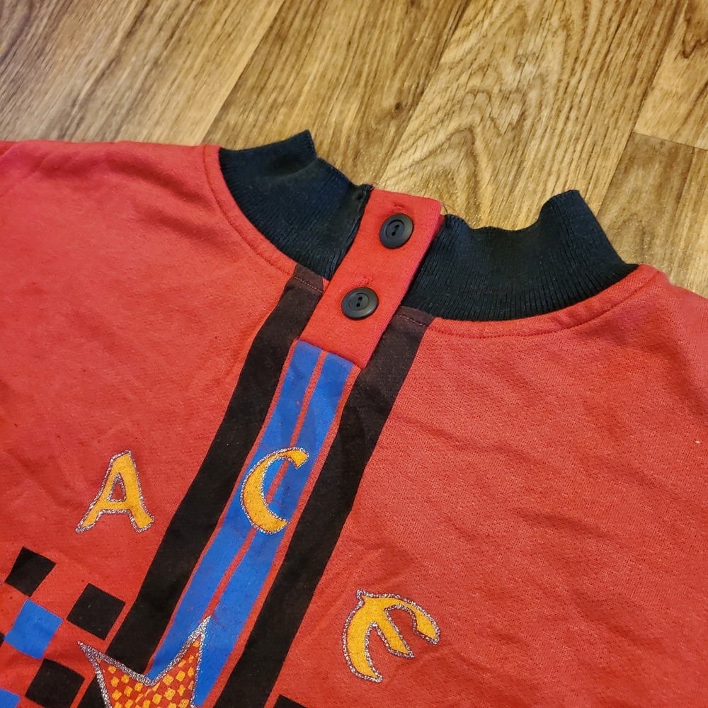 Vintage 80s Jordache Sweatshirt Adult Medium Red ACE Star Checkered‎ USA Made
